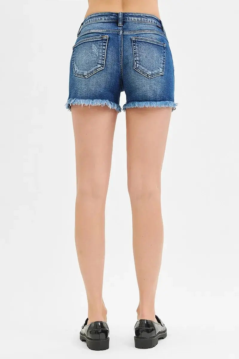 RISEN Full Size Low Rise Frayed Denim Shorts Plus Size - Love Salve